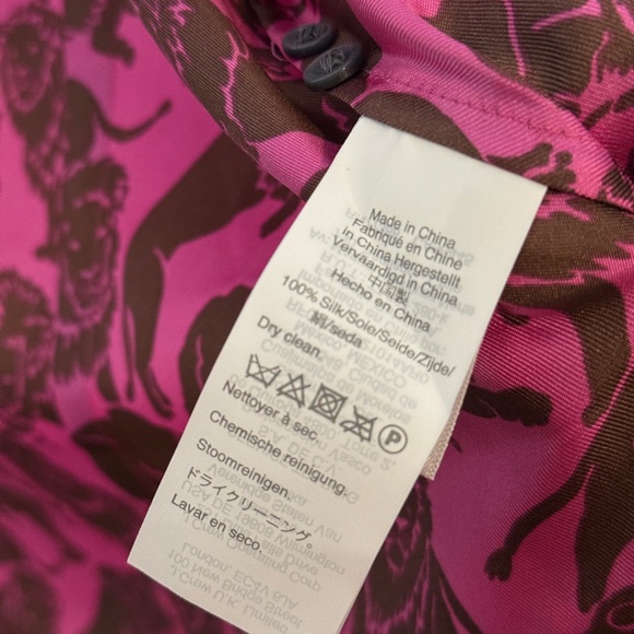 J.Crew Collection Silk Twill shirt in Sleepy Lion AJ436 FUCHSIA BROWN Sz 16 - Picture 3 of 4